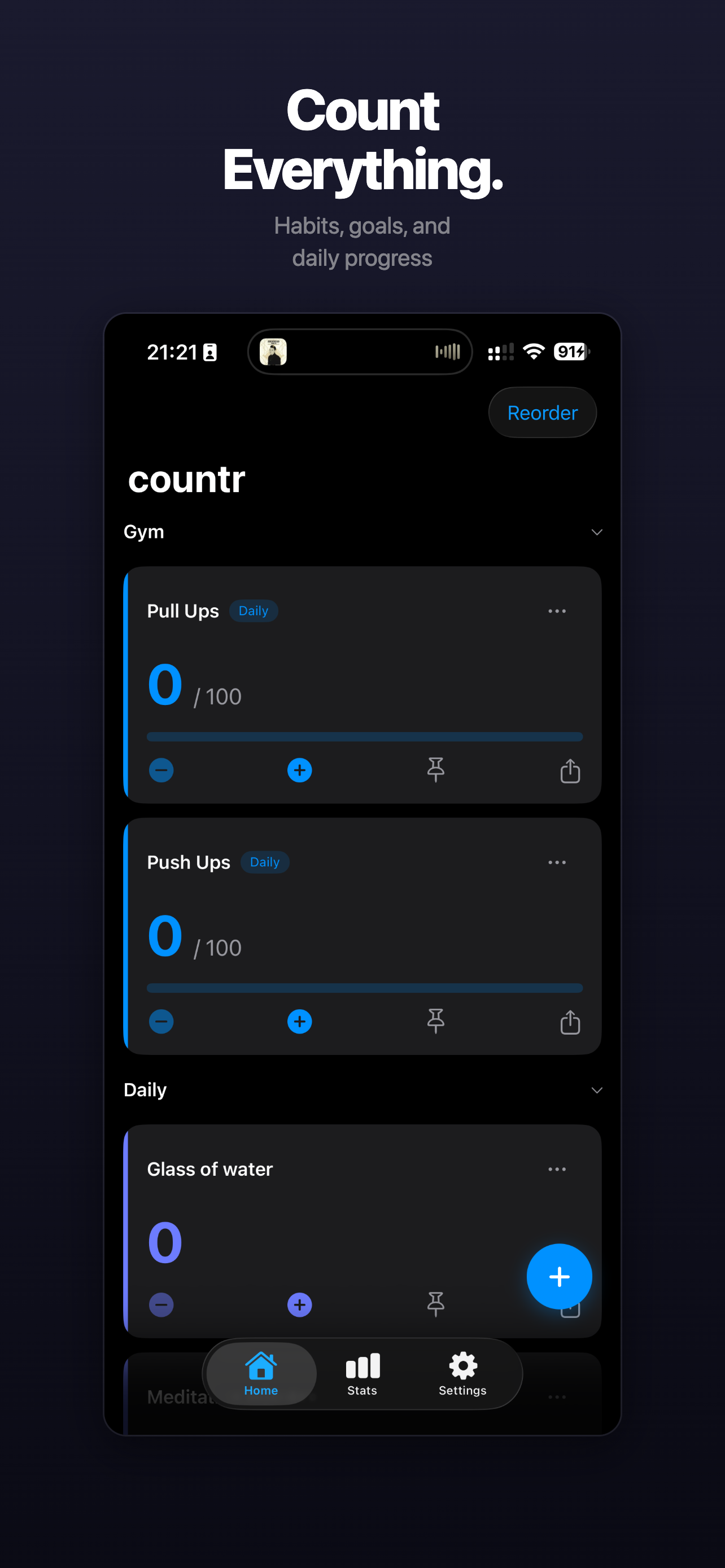 countr app screenshot showing counter list